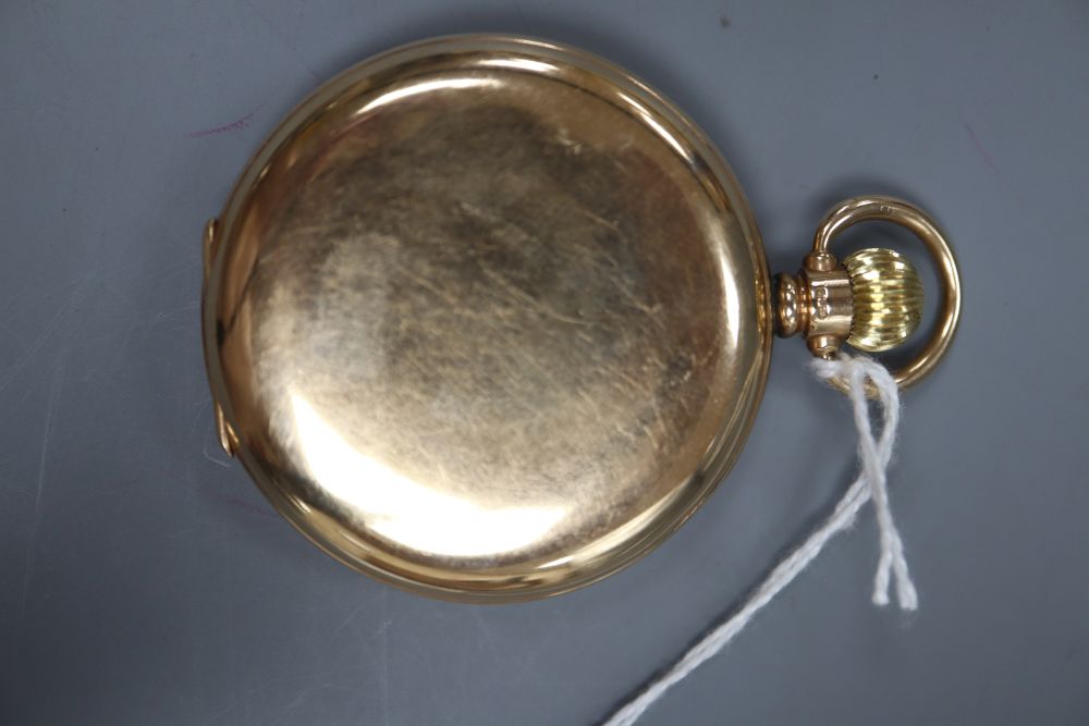 A George V 9ct gold Bartlett hunter keyless pocket watch, with Roman dial, gross 97.3 grams,